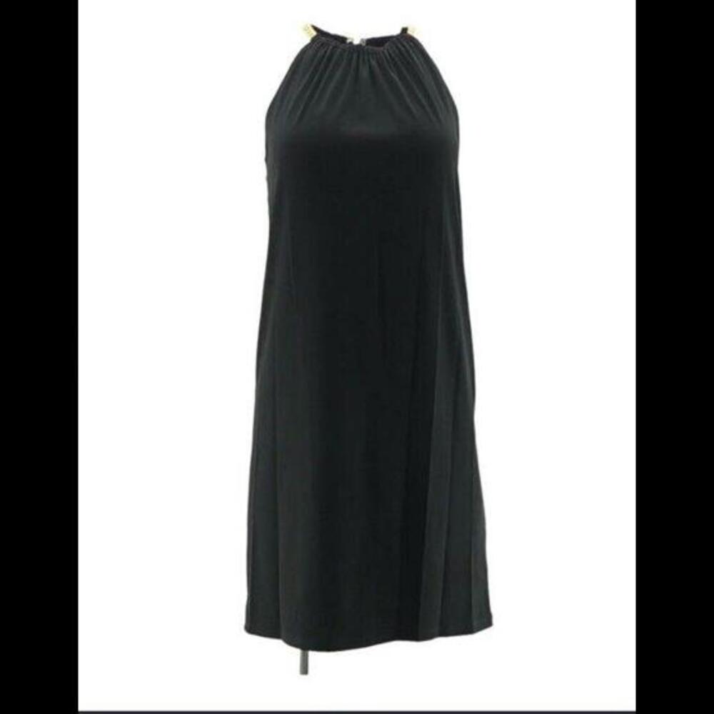 Michael Kors Women’s Size XL Black Sleeveless Midi Chain Neck Dress New with Tag